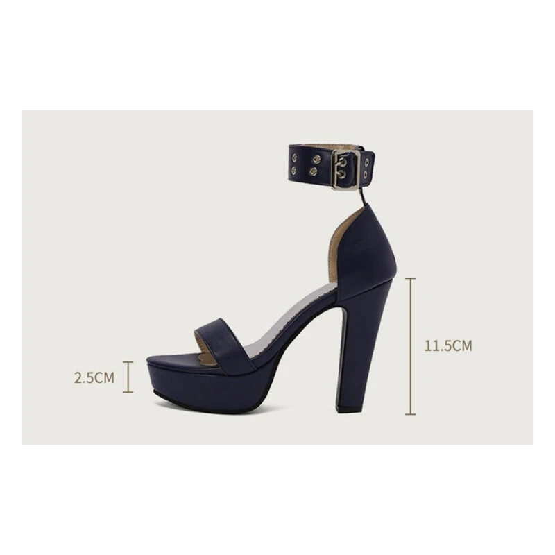 REAVE CAT Classic Women Sandals Block High Heels 11.5cm Platform 2.5cm Buckle Strap 48 49 50 Sexy Party Female Shoes