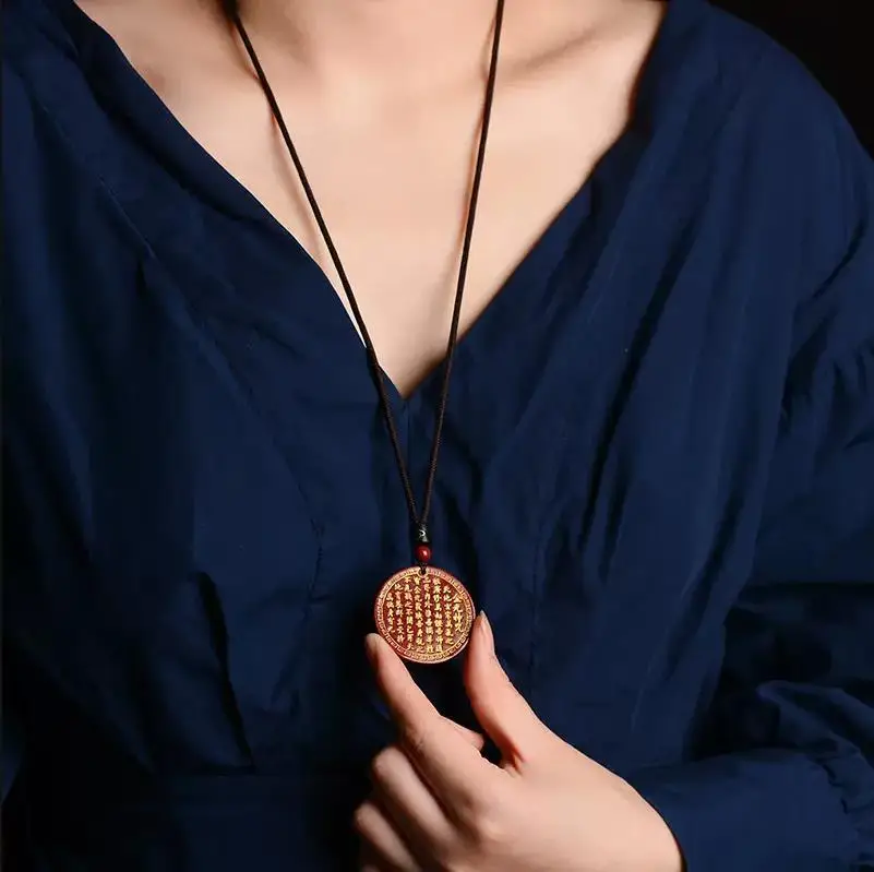 High Content Natural Real Cinnabar Carving Golden Light Spell Pendant Taoist Jewelry Exorcism Yin Yang Five Elements Accessories