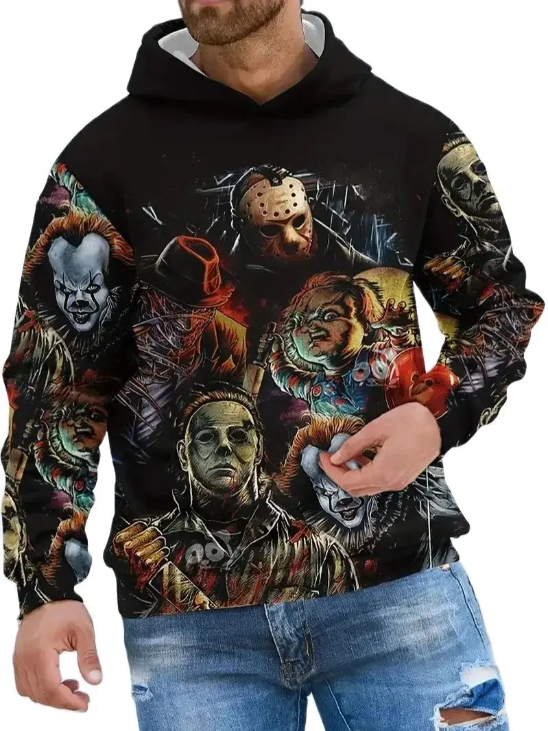 

Men's unique print novelty hoodie casual jumper polyester machine washable kangaroo pocket long sleeve perfect for autumn and wi