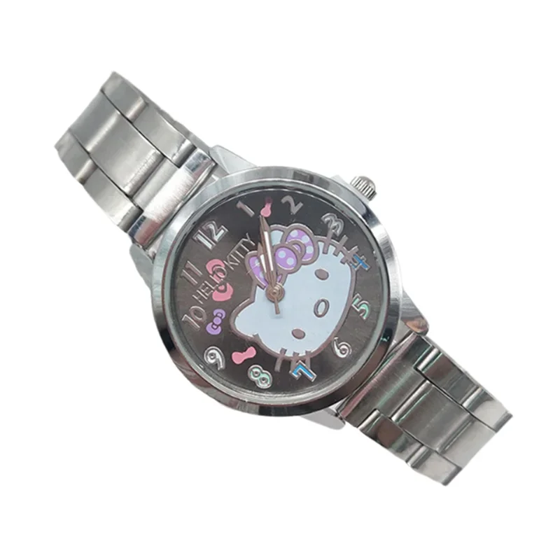 Miniso Anime Cartoon Sanrio Hello Kitty Stainless Steel Waterproof Round Quartz Adult Watch Boys Girls Students Watch Gifts