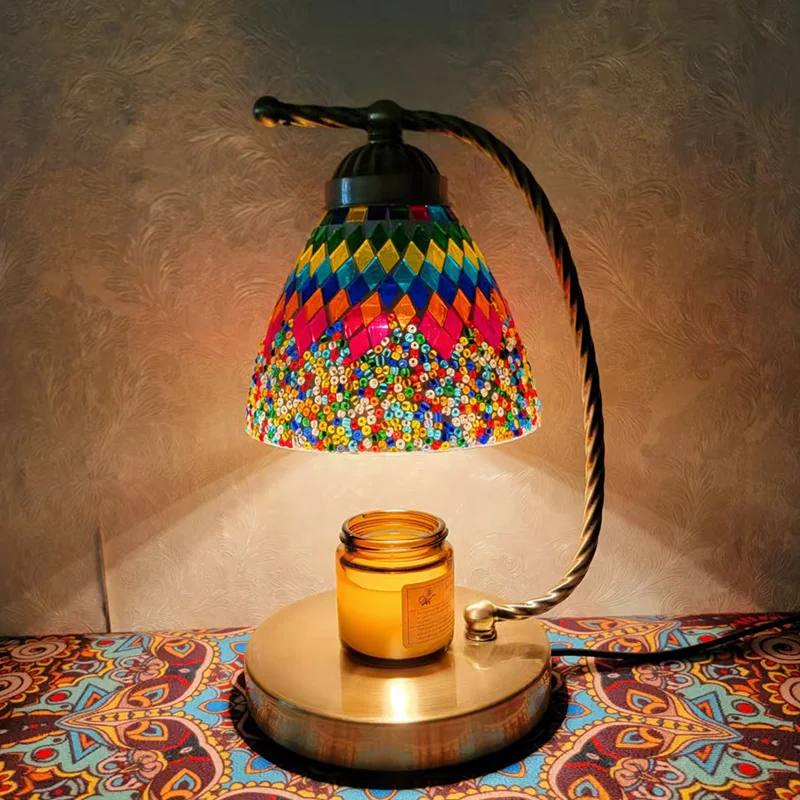 

Настольная лампа с марокканской восковой мозаикой «сделай сам» - красный турецкий декор для проживания в семье с курильницей для гостиной, кафе, настольная лампа для ароматерапии