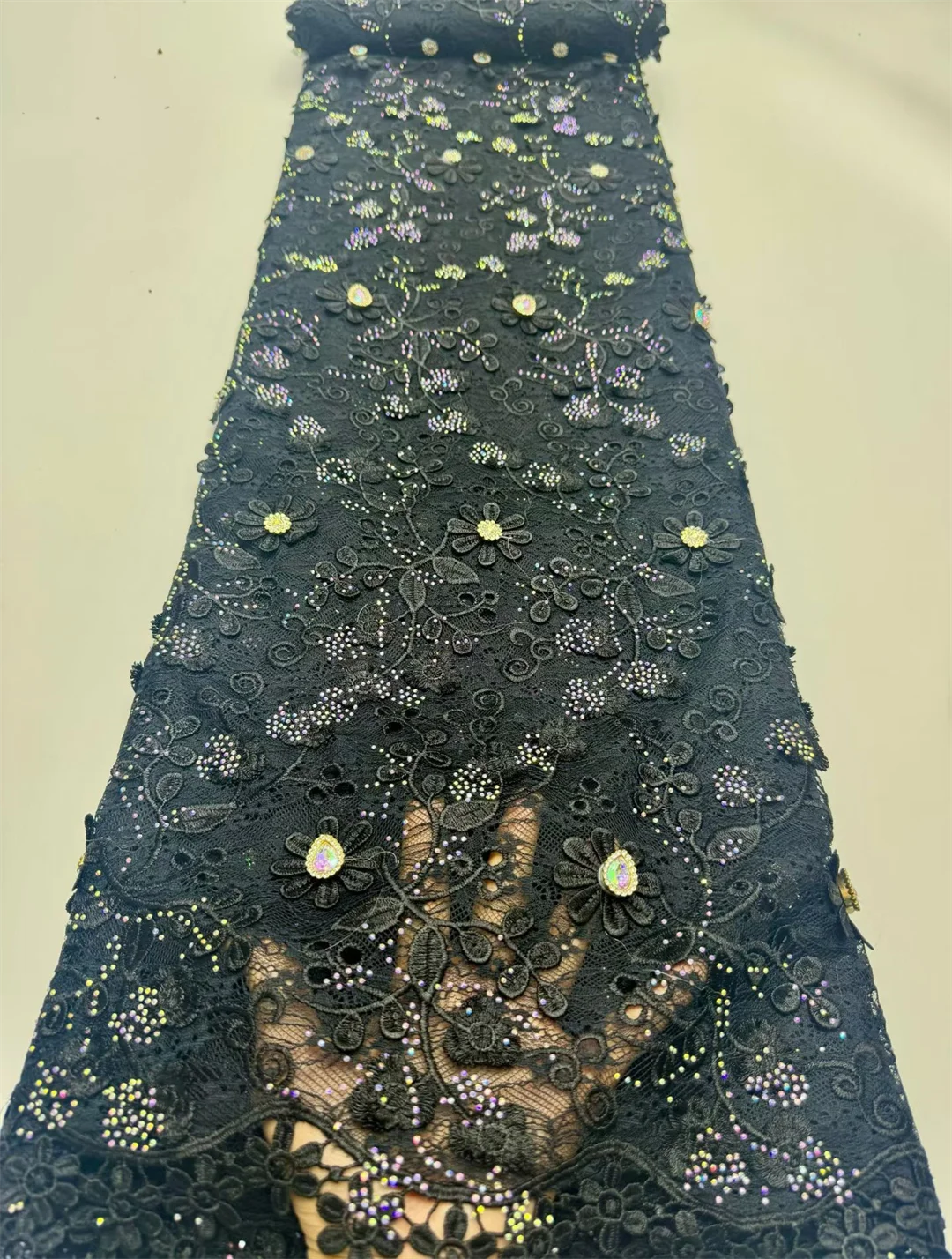 

High Quality French Embroidery Water soluble Stones Lace Fabric Chiffon Tulle Lace For Women Wedding Party Dresses Sewing 5Yards