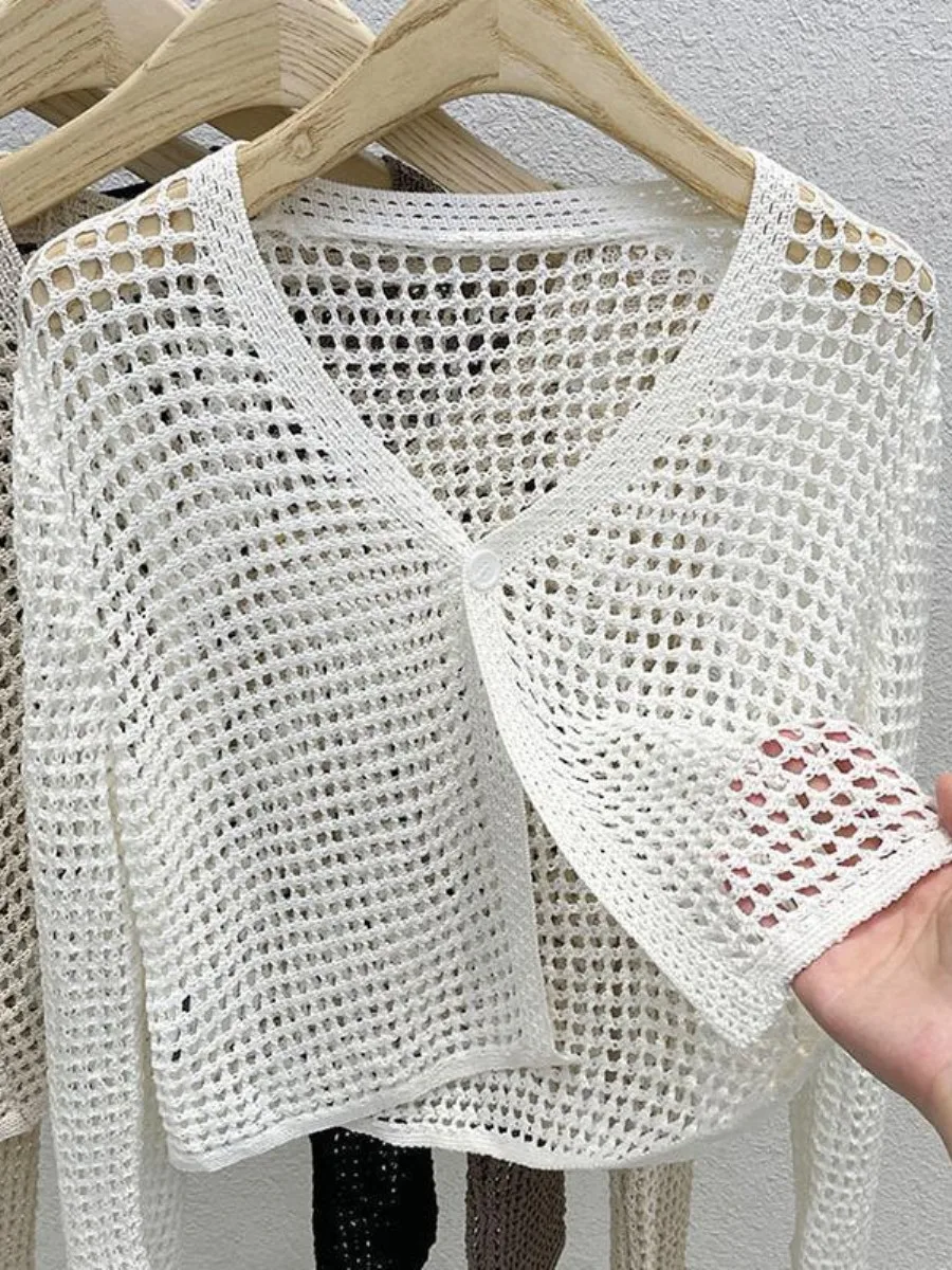 

Легкий кружевной открытый кардиган, женский летний новый дизайн, дышащий солнцезащитный вязаный чехол, ажурный дизайн ort Sve