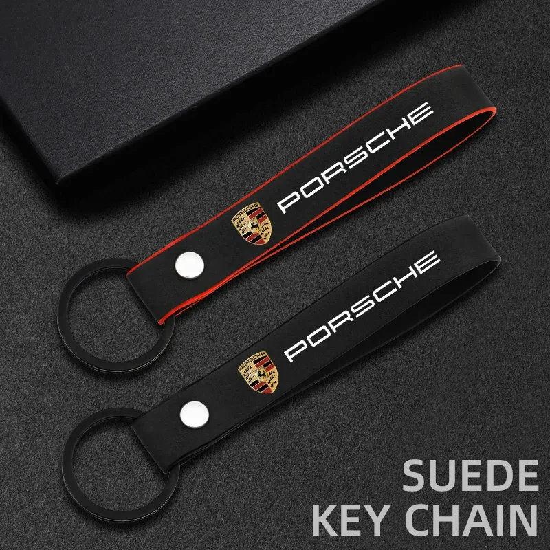 1pc Car Keychain Suede Leather Key Ring Key Chain Car Styling for Porsche Boxster Cayman Cayenne 911