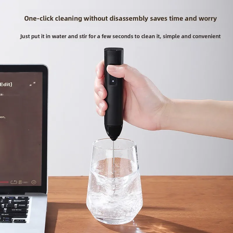 MINI Milk Frother USB Rechargeable 3 Speeds Foam Maker Coffee Whisk Mixer Electric Handle Blender Egg Beater