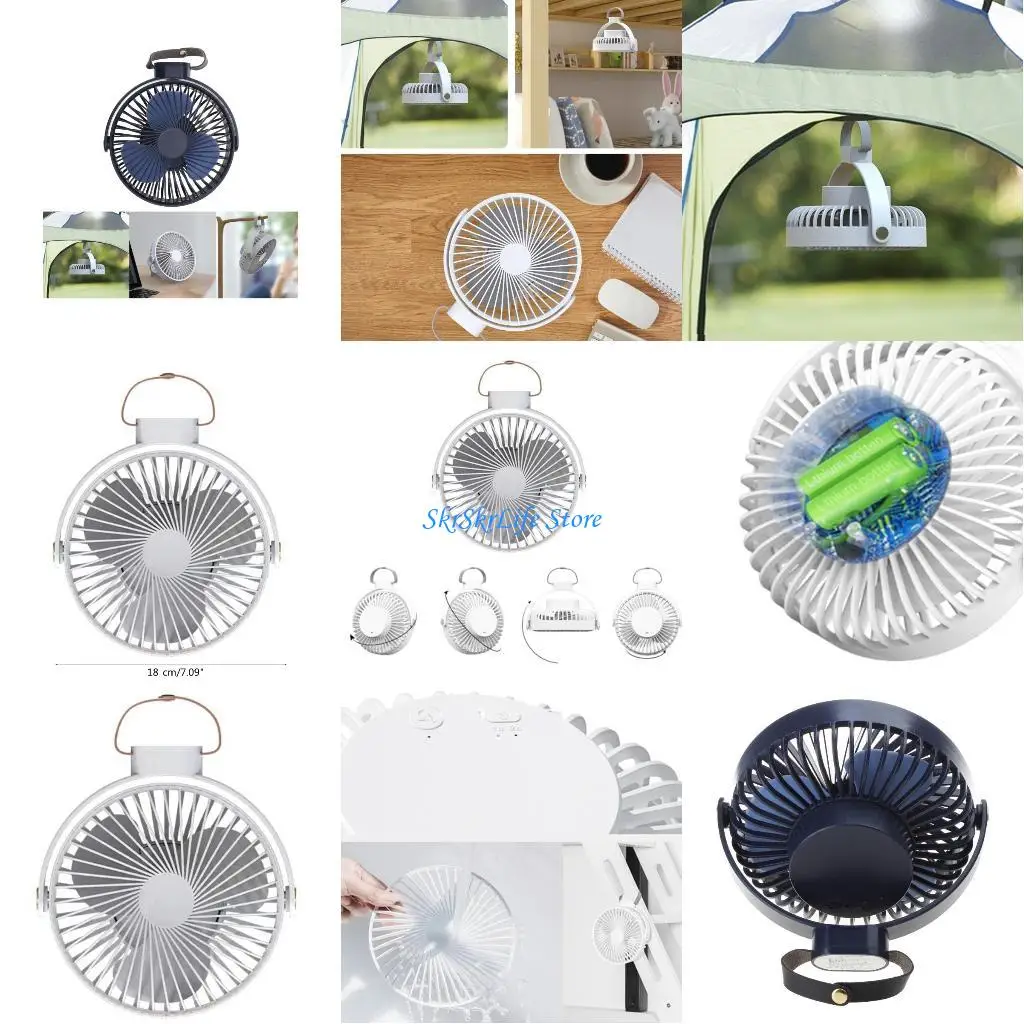 

E65E 4000mAh 3 Speed Tent Fan with LED Hanging Hook Timing Ceiling Fan for School Travel Bedroom Dormitory for Camper