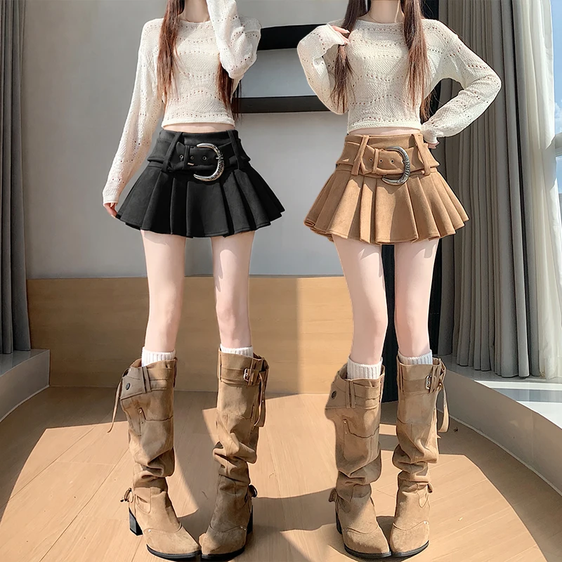 Women High Waist Cargo Skort Retro Double Row Buttons Elastic Bodycon Mini Skirt Y2K Hot Girl Bottoms