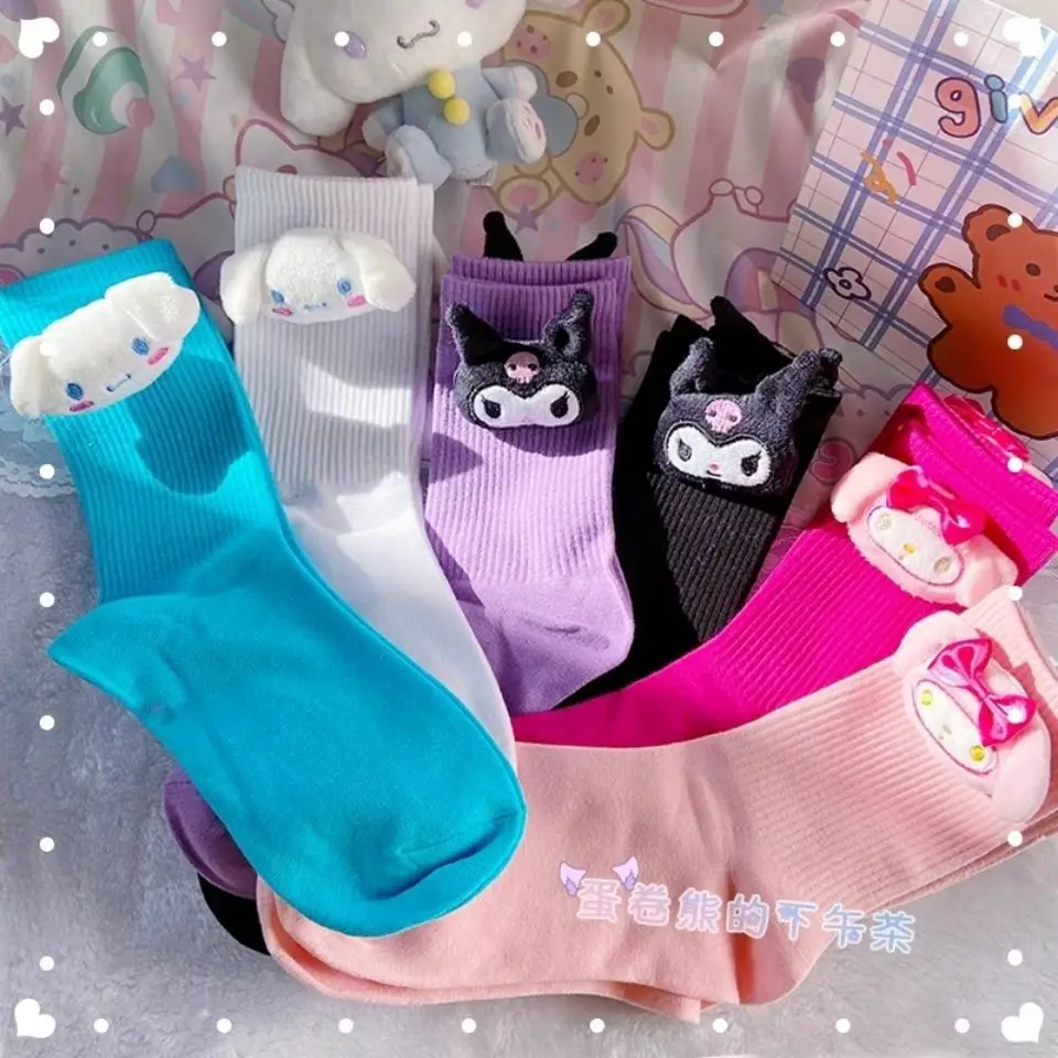 

Sanrio Socks Cinnamoroll Kuromi My Melody Cartoon Woman Socks Girls Kawaii Four Seasons Plush Doll Adult Socks Girl Gifts