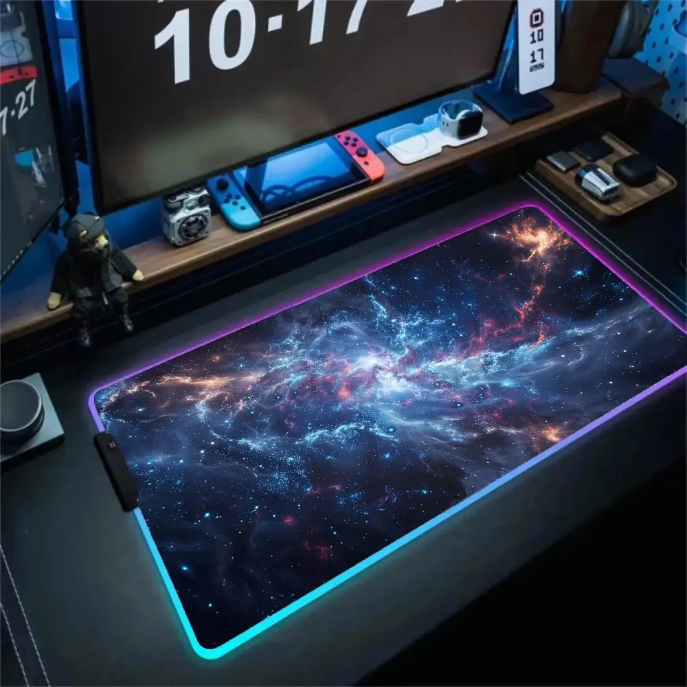 النجوم درب التبانة ماوس الوسادة كبيرة RGB الألعاب ماوس الفأر مصباح ليد حواف مقفلة لعبة اكسسوارات الكمبيوتر لوحة المفاتيح الجدول منصات XXL 90x40 سنتيمتر