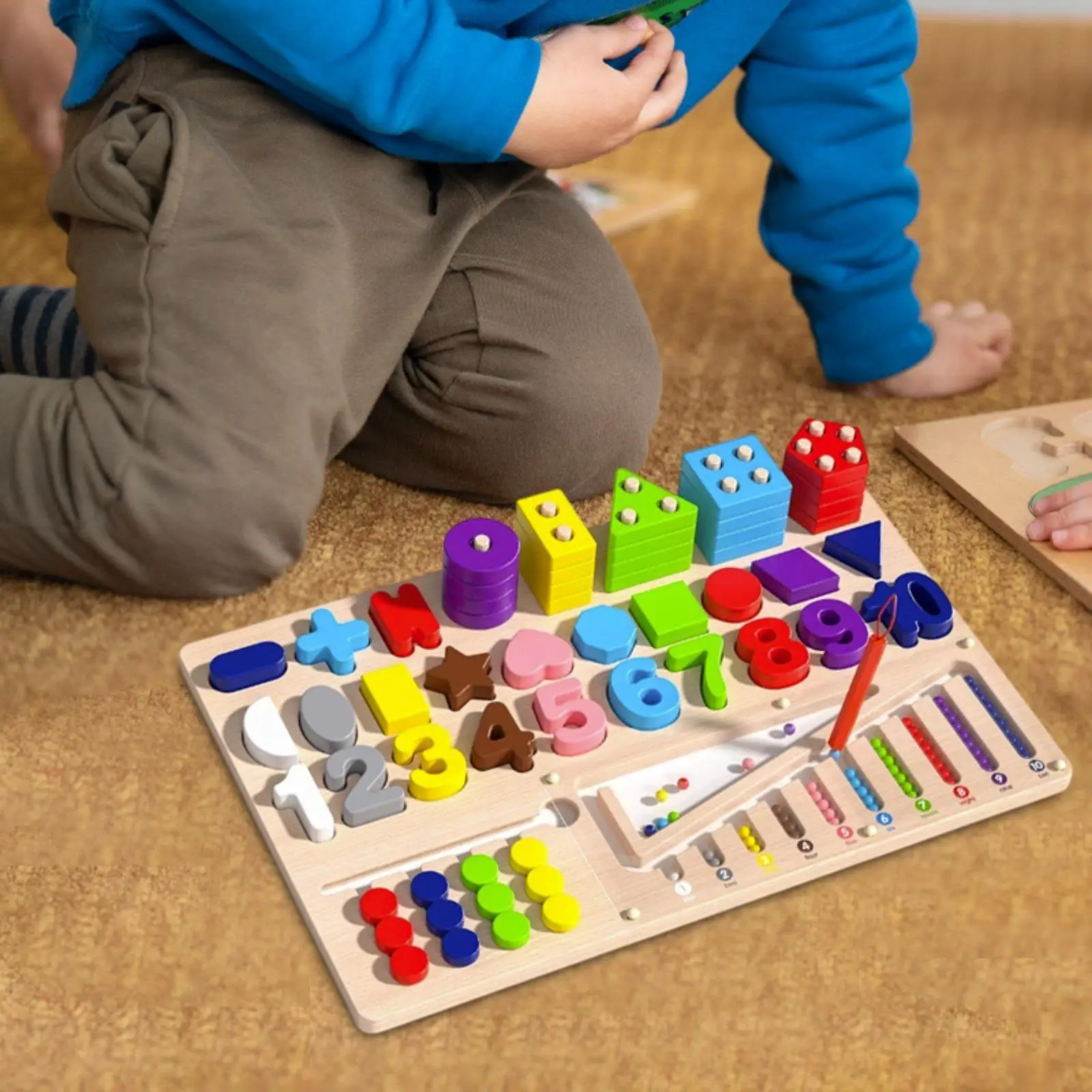 Drewniany Sorter Kształtów Motoryka Mała Edukacyjna Kolorowa Łamigłówka Układanka Kształtów Puzzle z Numerami dla Dzieci Niemowląt Chłopców