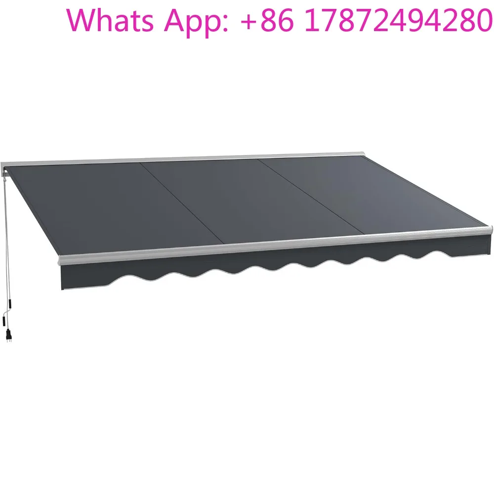 Electric Awning with LED Lights, UV40+ Sun Shade Shelter with Remote Controller and Crank Handle