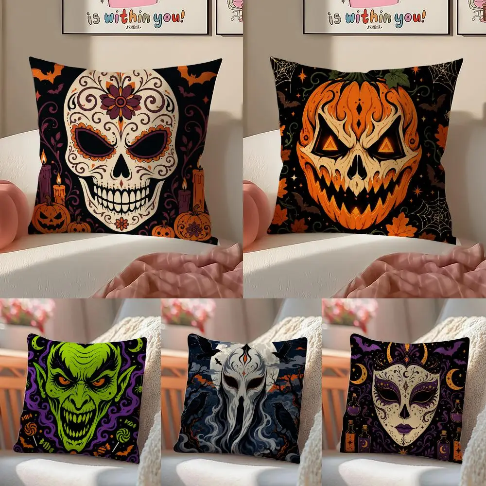 Halloween Ghoul Face Cushion Cover Pillowcase Short Plush Invisible zipper Room Sofa Cushion Cover