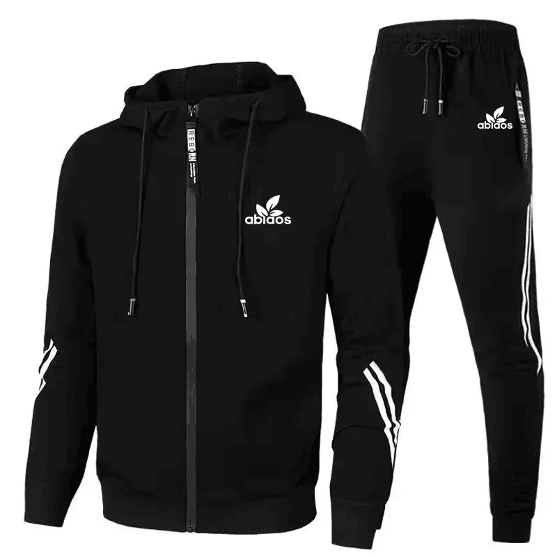 Podzim nový móda pánské oblečení ležérní sada fitka fitness jogging sportovní oblečení sada pánské na zip s kapucí sweatshirt+pants 2-dílný sada