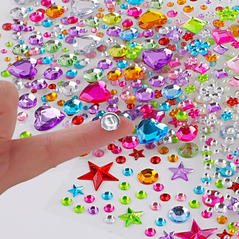 880 Stück Edelstein-Perlen-Aufkleber Strasssteine für Bastelarbeiten Selbstklebende Juwelen Acryl DIY Dekorative Diamant-Aufkleber für Mädchen und Kinder – Detail 8