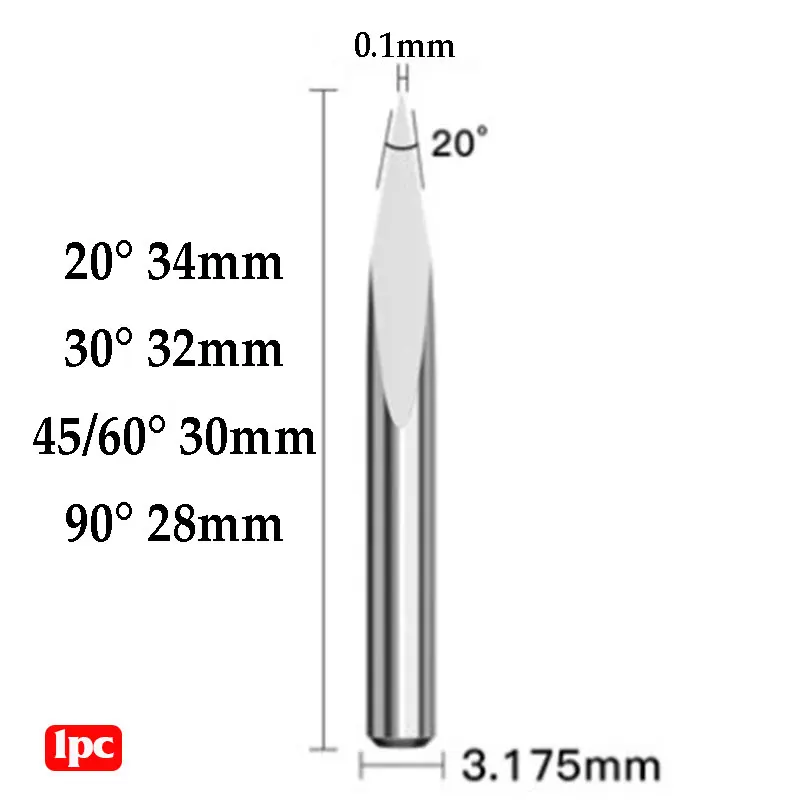 10 szt. Frezarka 3 ostrosłup wiertło do grawerowania 3.175mm(1/8) trzonka 20/30/45/60/90 stopni dla frez narzędzie do frezowania drewna CNC