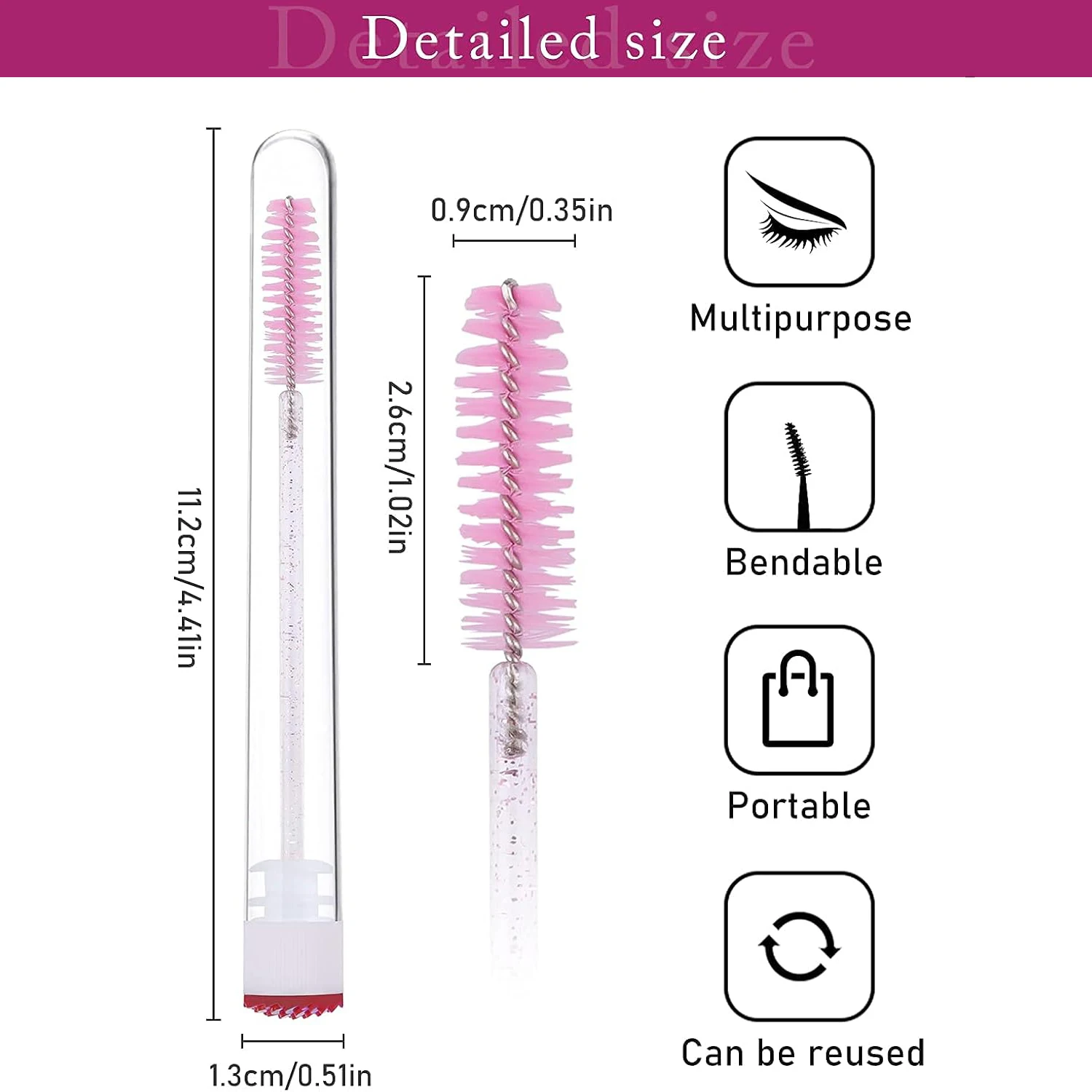 Ebanku 40 pièces ensemble de tubes de brosse à cils rose 40 pièces Tube de baguette de cils vide en diamant réutilisable 40 pièces baguette de brosse à cils en cristal jetable, pour le maquillage des femmes filles