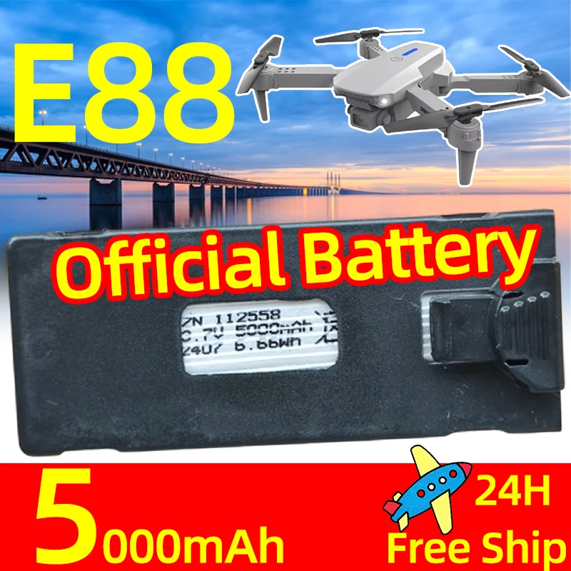 E88 อย่างเป็นทางการ 5000mAh แบตเตอรี่ความจุสูง 3.7V Li-po แบตเตอรี่จัดส่งฟรีสําหรับ RC Drone E88PRO E525 E99 P1 K3 P10 A13 S98 RC