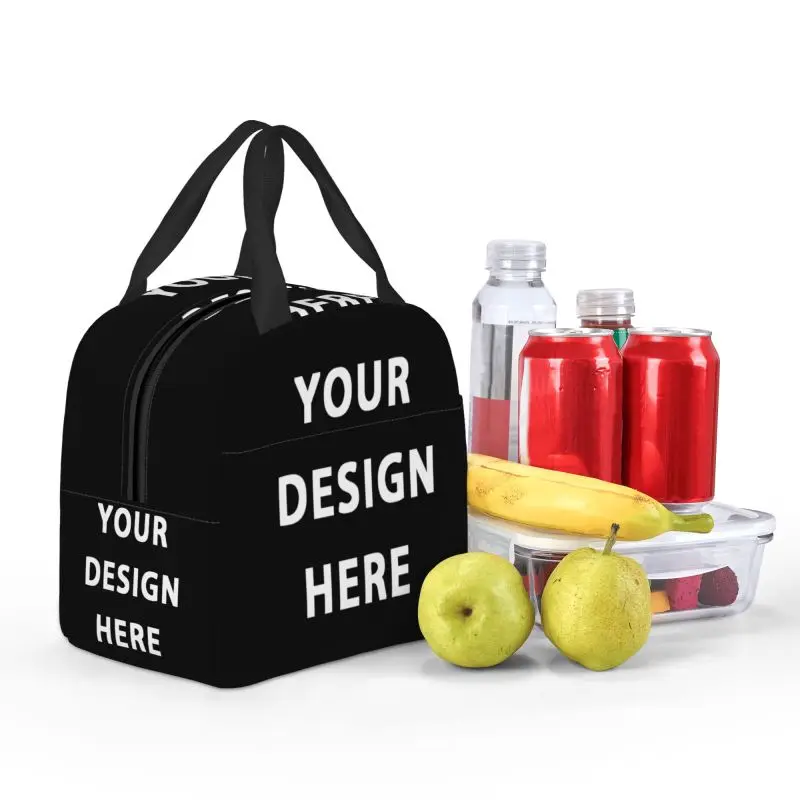 Your Design Here Lunch Bag Portable Custom Logo Letter Print Cooler Thermal Insulated Bento Box For Women Kids Food Tote Bags