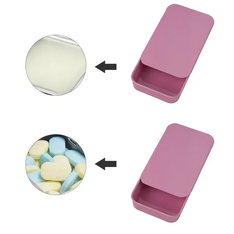 20pcs Pink Tinplate Rectangular Tin Box Empty Mini Candy Cases Small Push-pull Pill Solid Balm Stationery Storage Box 60*34*11mm