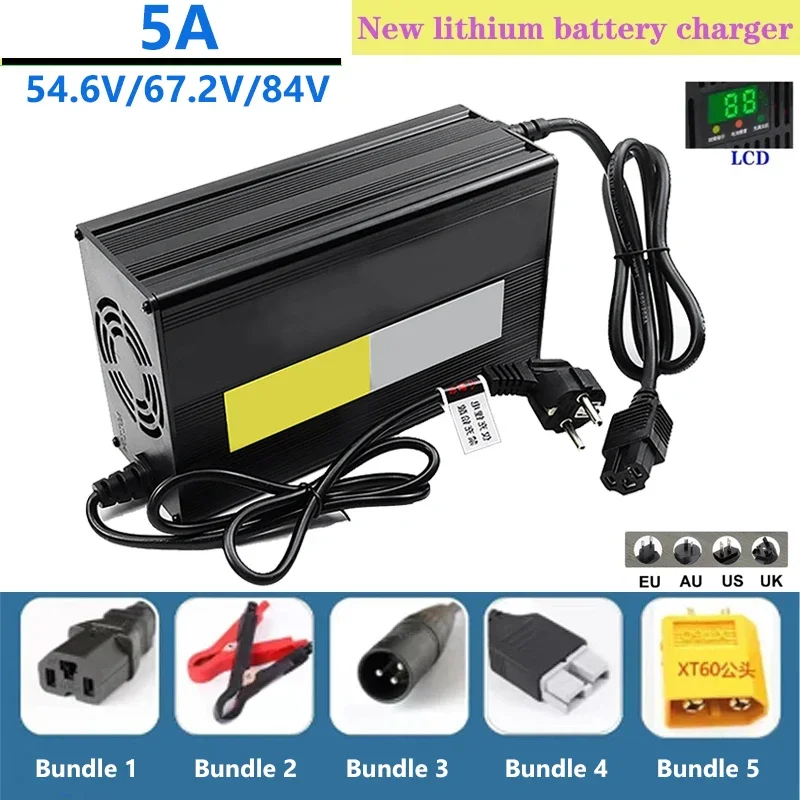 

5A Battery Charger 54.6V/67.2V/84V Lithium Charge Tool 110V/220V For 48V 13S / 60V 16S / 72V 20S Fast Chargers with LED Display