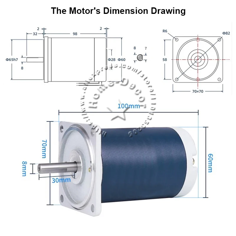 1pcs DC12V 24V 1800rpm 60x100mm 30W High Power Permanent Magnetic Large Torque Carbon Brush Motor