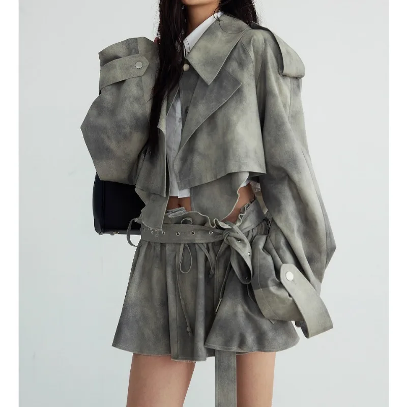 

Ladies' Temperament Set Camouflage Printing and Dyeing Ink Print Coat Windbreaker Casual Half Skirt Spring New Style