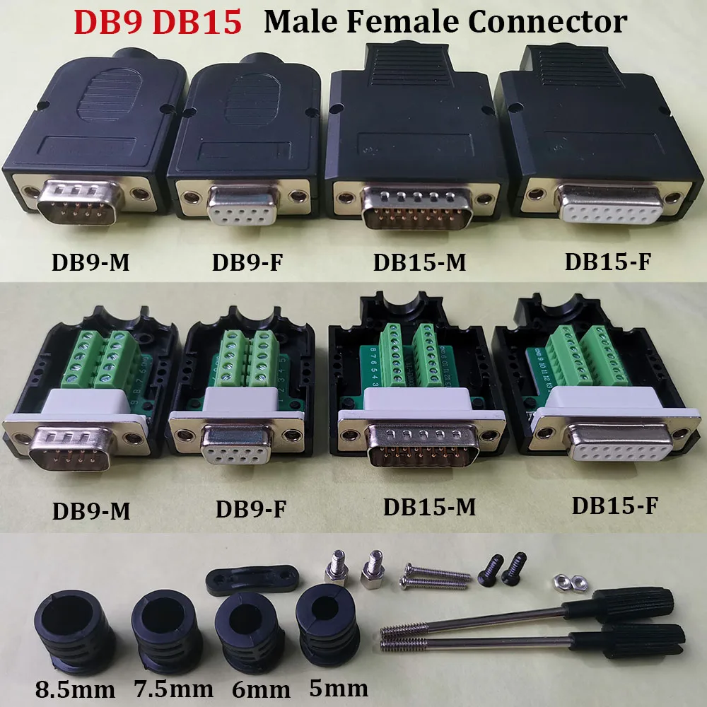 1 Set DB9 DB15 Solder Free Male and Female Connectors 9-Pin 15 Pin Splitter COM RS232 Serial Port D-Type Plug Adapter