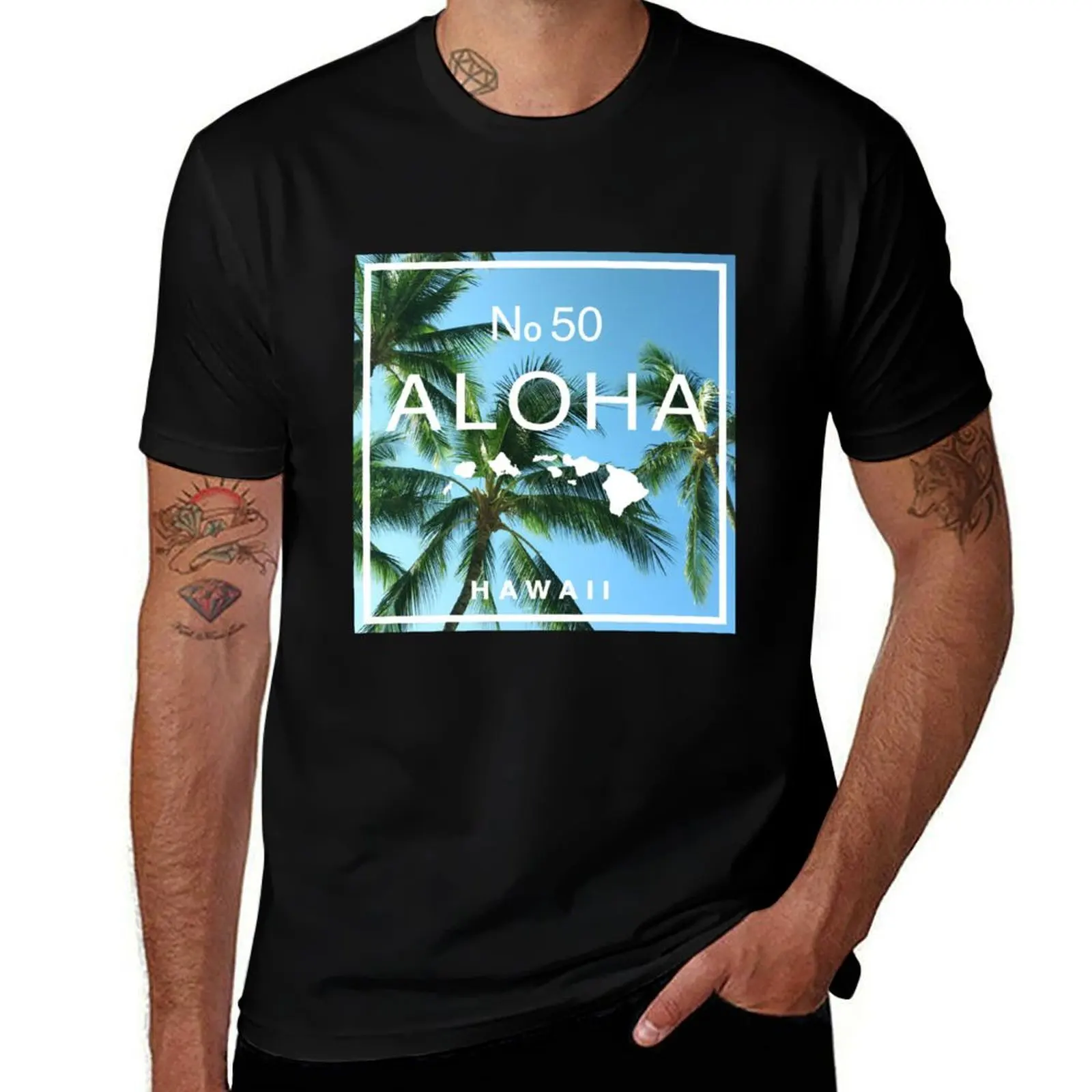 

Aloha No 50 Hawaiian Palm T-Shirt man t shirt cotton high quality t shirt man plain T-Shirt