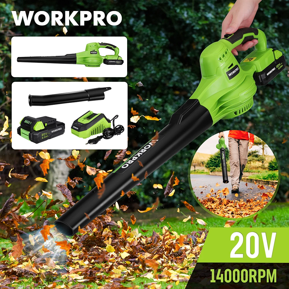 WORKPRO EU 20V 2.0Ah Cordless Leaf Blower Garden Portable Rechargeable Leaf Air Blower Handheld Yard Cleaning Garden Power Tool