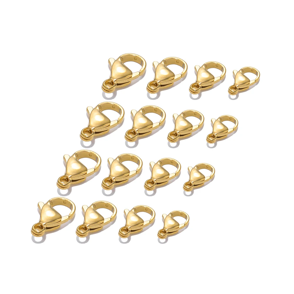 Ganchos de langosta de acero inoxidable de oro de 18K, 25 piezas, para collar, pulsera, cadenas, suministros de joyería