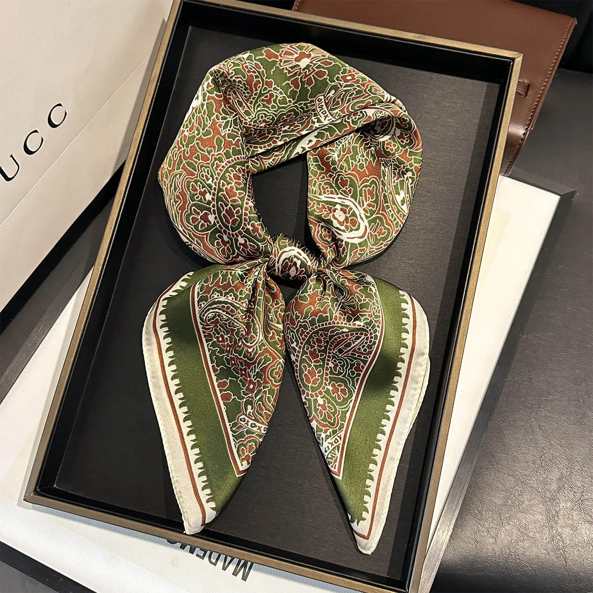 Bohemian Style Spring Silk Scarf Women Brand Square Satin Shawl Neckerchief Wrap Soft Bandana Hijabs Paisley Floral Headband New view 5