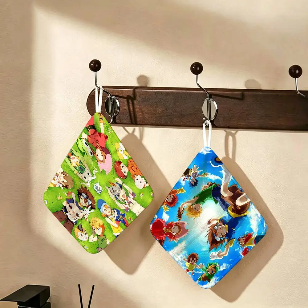 Anime D-Digimon A-Adventure Hanging Polyester Cotton Towel, Reusable Hand Wiping Cloth, Wear Resistant for Home Kitchen Sink