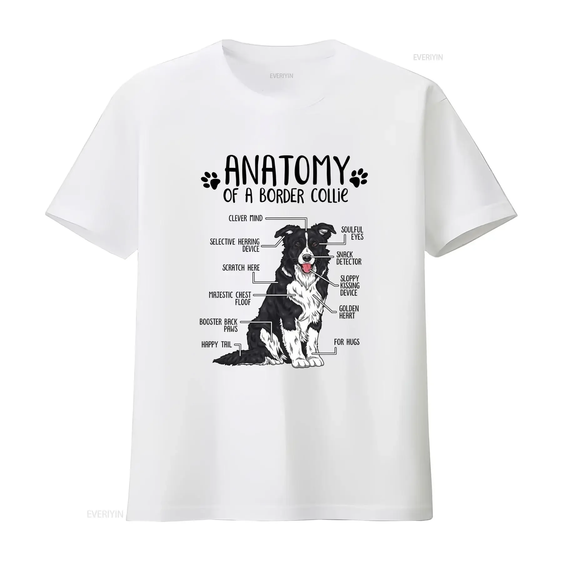 Anatomy Of Border Collie T Shirt Funny Design for Dog Owners Clever Mind Soulful Eyes Snack Detector More vintage Washed