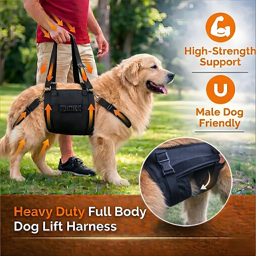 

Durable 140 Lbs+ Dog Transport Backpack And Lifting Harness, Featuring Tactical Metal Buckles for Full Body Support, Designed for Post-Surgery Mobility And Recovery, with a Male-Friendly U-Cut for Easy Urination, Ideal for Assisting Large Dogs