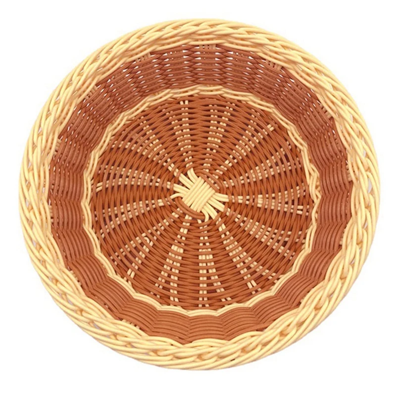 

INW-0e3Pcs Woven Breads Baskets 11.5 Inch Round Fruit Basket Stackable Food Serving Holder Imitation Rattan Basket for