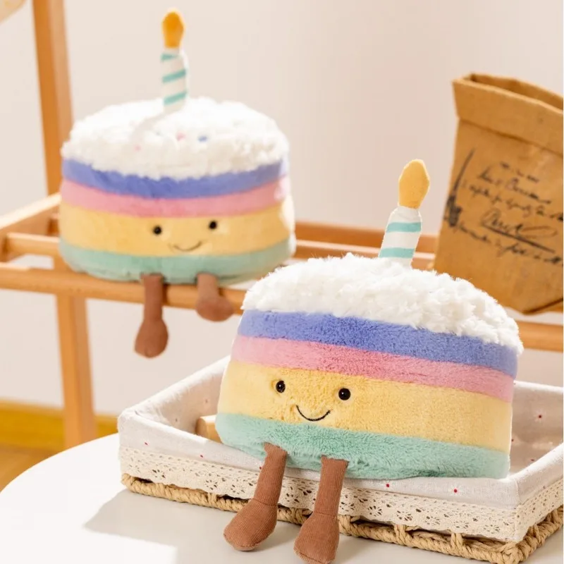 

Adorable Rainbow Cake Throw Pillow Creative Cute Birthday Cake Stuffed Doll Decorative Pillow Cartoon Plush Toy Bedroom Decor