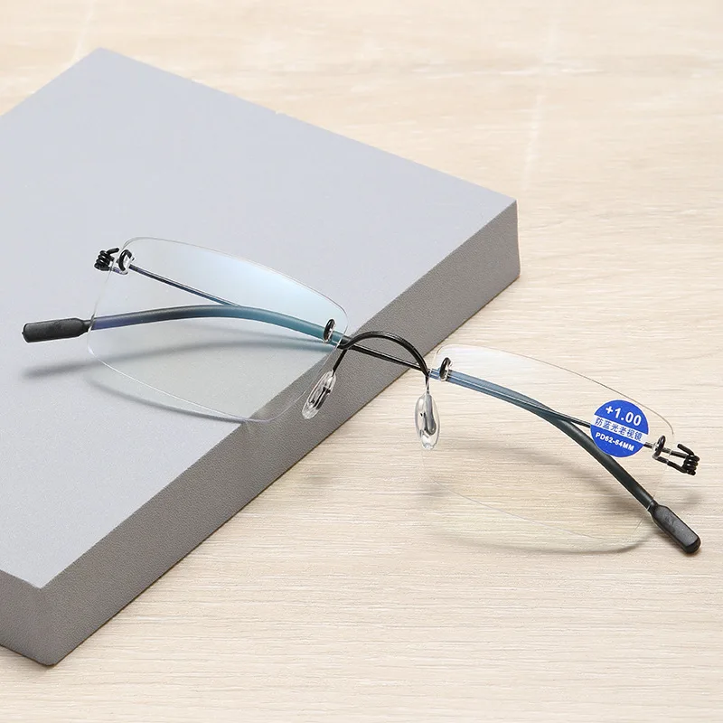 

Ultralight Screwless Anti-blue Reading Glasses Rimless Square Eyewear for Computer Flexible Magnifier