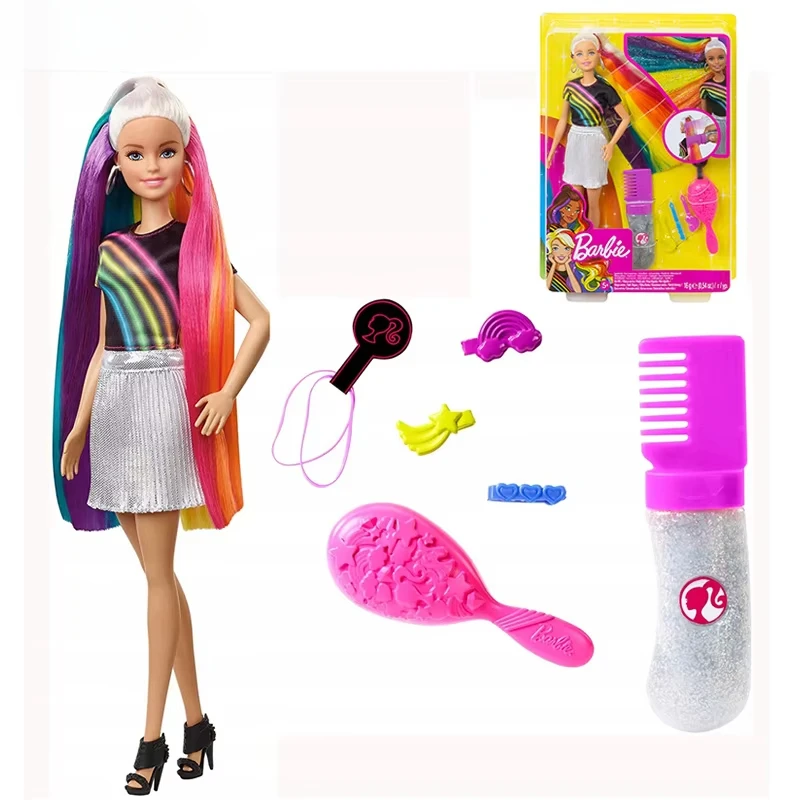 Barbie Fashionistas Rainbow Sparkle Hair Doll with Accessories and Clothes Barbie Brinquedos Fashion Girl Toys Boneca for Girls