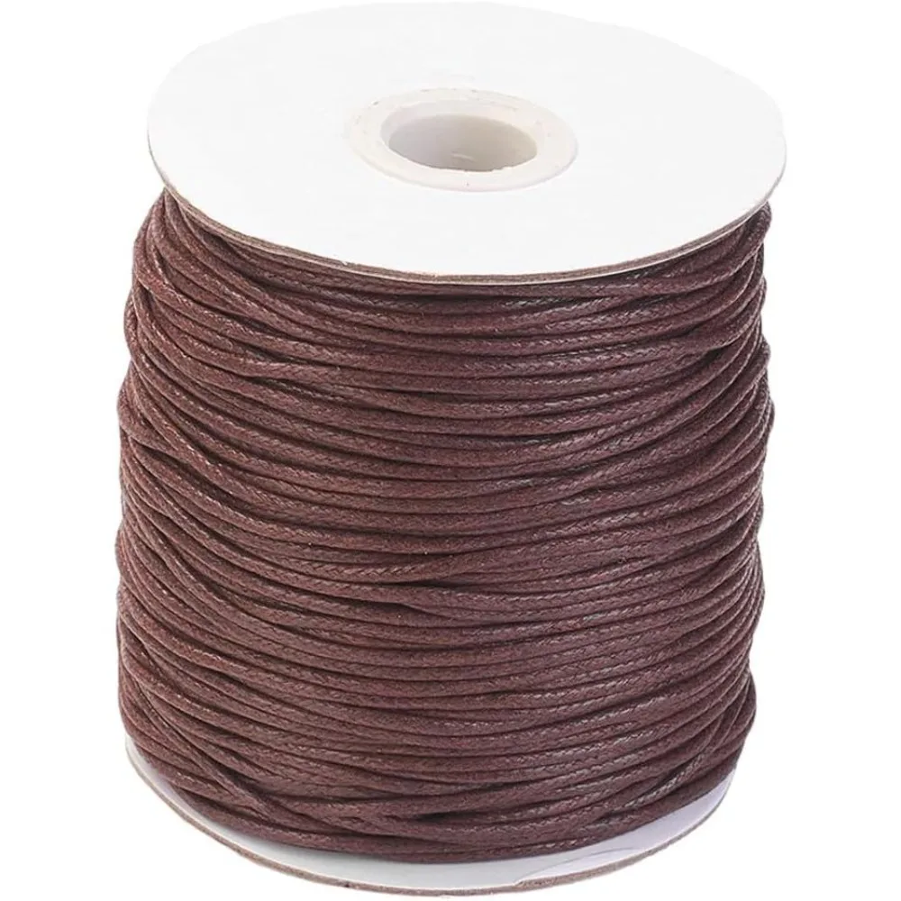 1.5MM Brown Cord Waxed Cotton Thread Round Smooth Soft Bracelet Beading String Cords Bulk Rolls with Spool for Jewelry Making