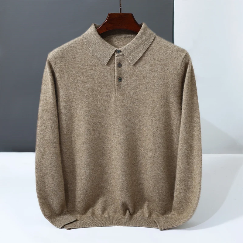 PoLo Neck 100% Pure Cashmere Sweater Men's Lapel High Quality Pullover Business Casual Loose Knitwear 2026 Autumn Cashmere Shirt