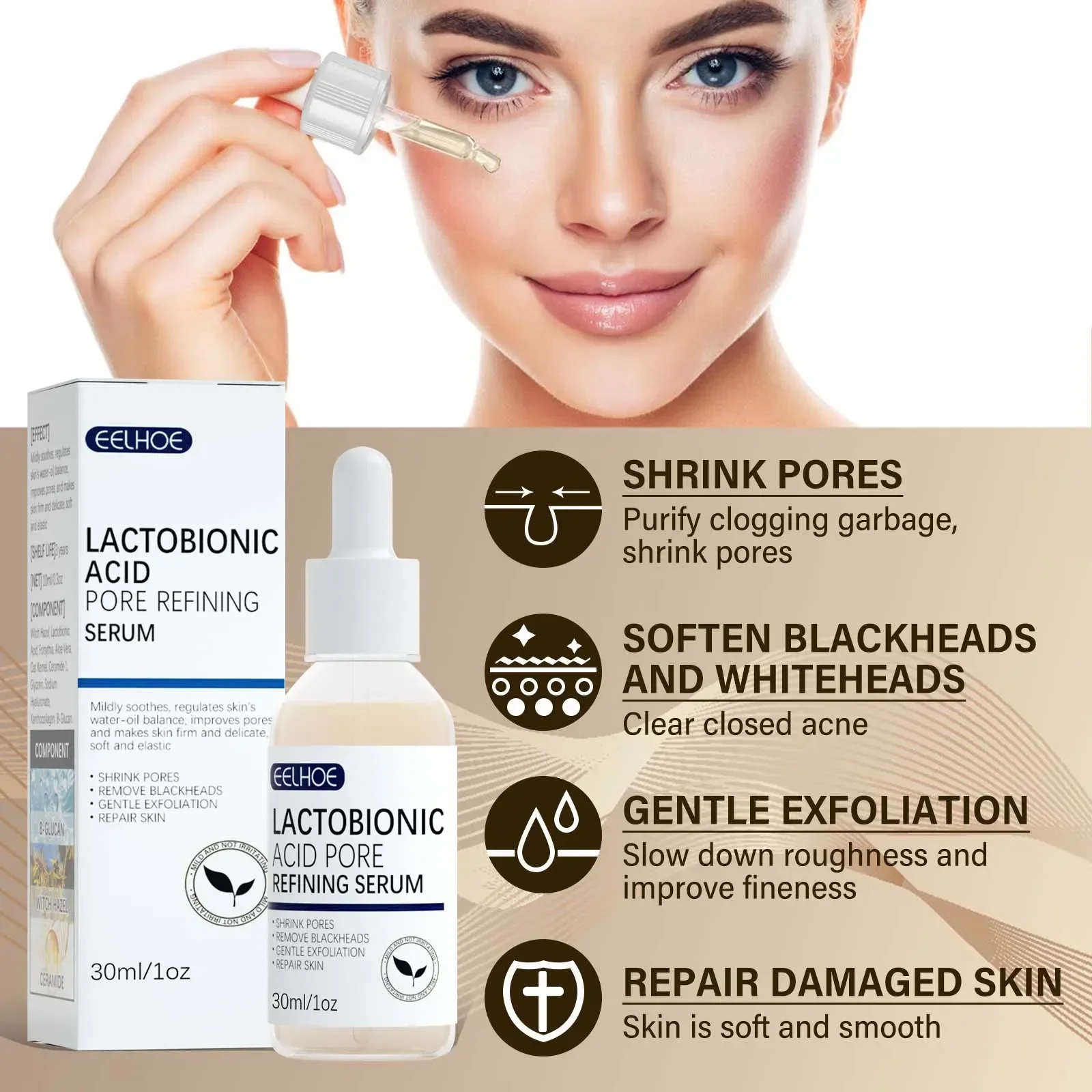 

Lactose Acid Shrink Pores Serum Moisturizing Remove Blackheads Repair Face Pores Skin Firming Brighten Nourish Face Essence