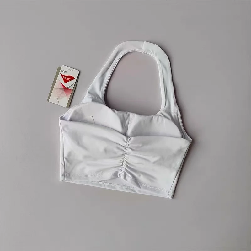 Damen Neckholder-Sporttop mit Polstern, stoßfester, schnelltrocknender Workout-BH, Yoga-Weste für Laufen im Sommer – Detail 12