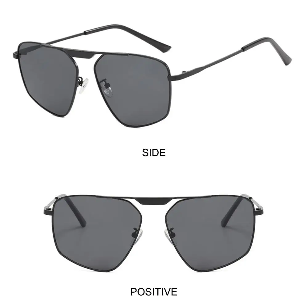 Onregelmatige veelhoekige metalen zonnebril Groot frame Single-Beam Dameszonnebril UV-bescherming Straatschieten