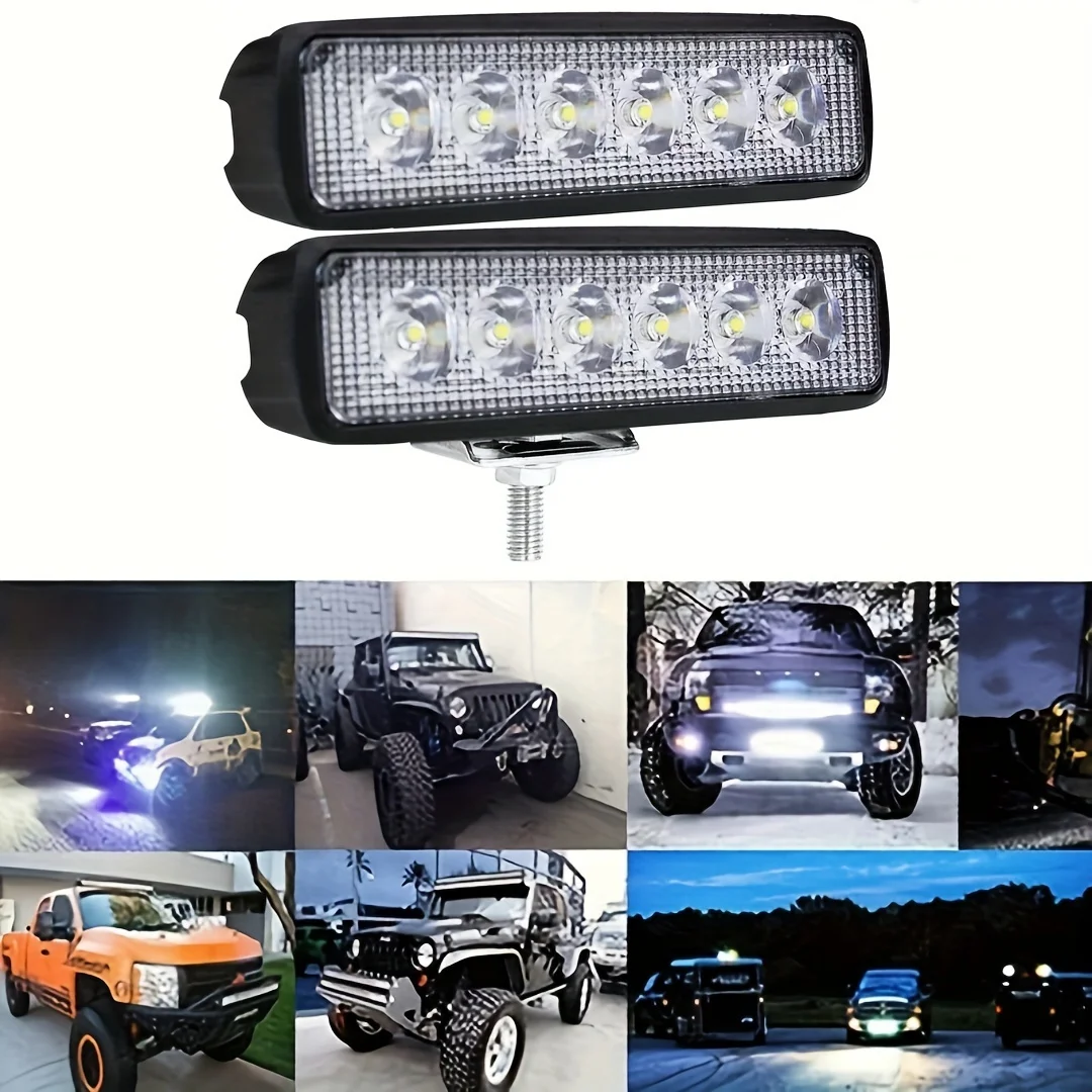 2 uds 18w 6 LED luz de trabajo para motocicleta foco de alto brillo todoterreno automóvil camión conducción faros antiniebla DRL lámpara de conducción 12V