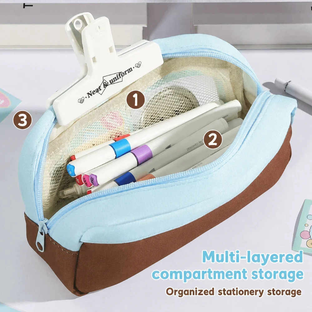 Kawaii Sweet Pastel Color Pencil Case with Clear Photo Window Large Capacity Pen Bag Stationery Bag Students