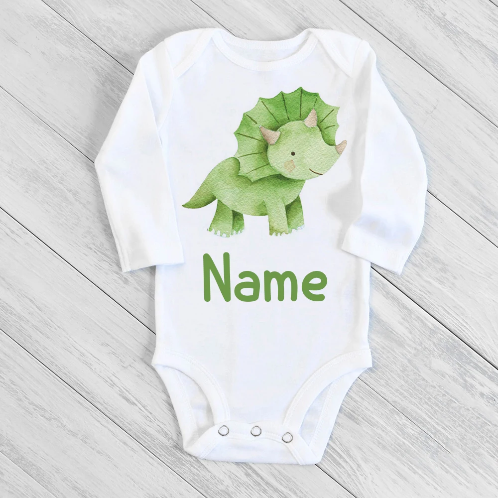 Personalise Infant Bodysuits Body Baby Custom Name Clothes Dinosaur Print Boys Girls Romper Long Sleeve Newborn Jumpsuit Outfits