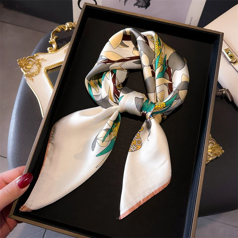 Luxury Silk Feeling Square Scarf Women 2024 Print Satin Neckerchief Spring Hair Band Foulard Bandana Echarpe Tie Shawl Wraps