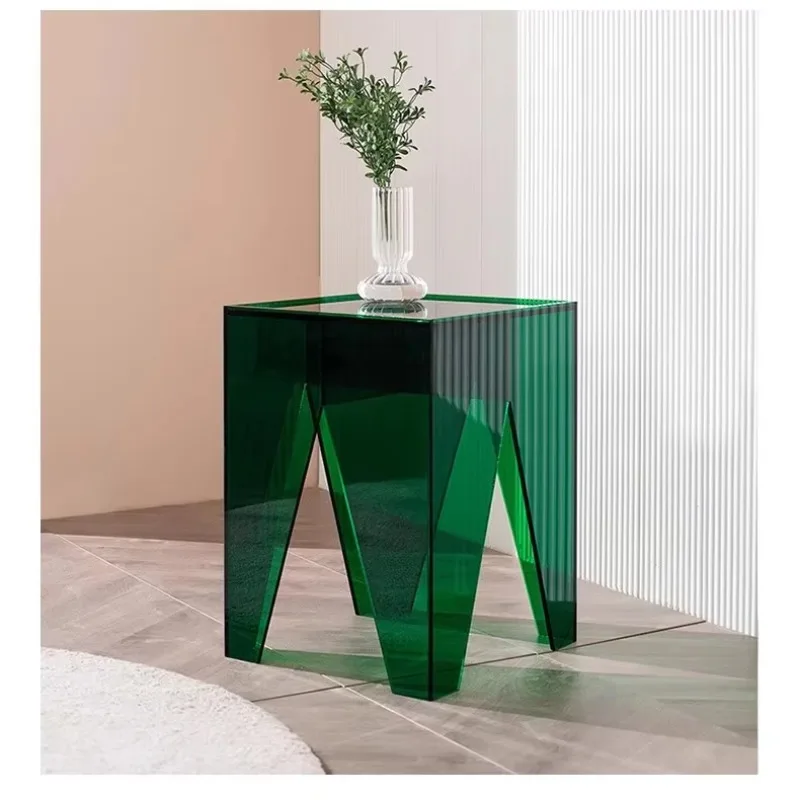 Home Acrylic Indie Pop Coffee Side Table Balcony Green Square Magazine Rack Portable Fruit Stool for Hotel Furniture Decoration