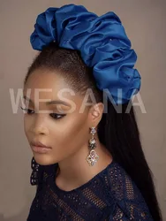 2022 Trendy Erklärung frauen Satin Rüschen Stirnband Mädchen Scrunchie Haar Bands Nigerial Asooke Kopf Bands Party Kopfstück