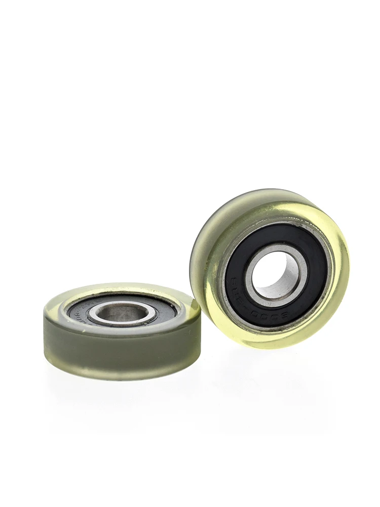 1Pc 10x32x10 bearing pulley wrapped with rubber wheel, flat rolling wheel, silent PU soft rubber conveyor belt conveyor